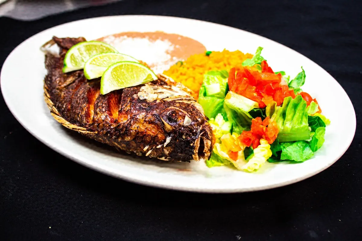 Fried fish with salad